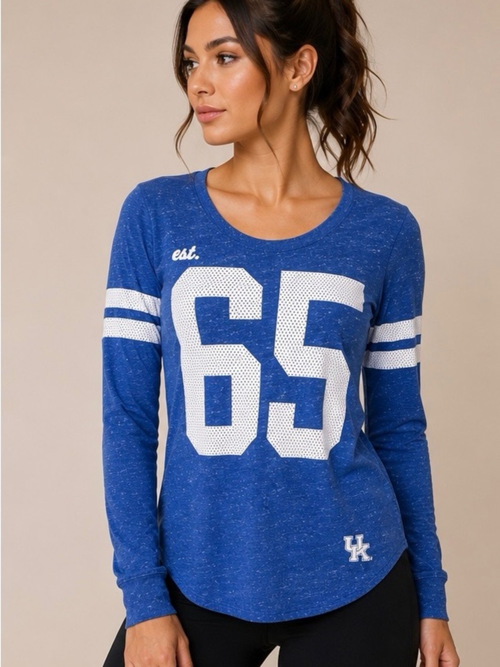 Nike Blue Long-Sleeve Varsity 65 Jersey Top with White Number